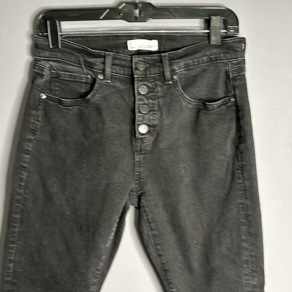 Loft Black Button Fly Mid Rise Skinny Jeans With Raw Hem Size 8 - Picture 2 of 9